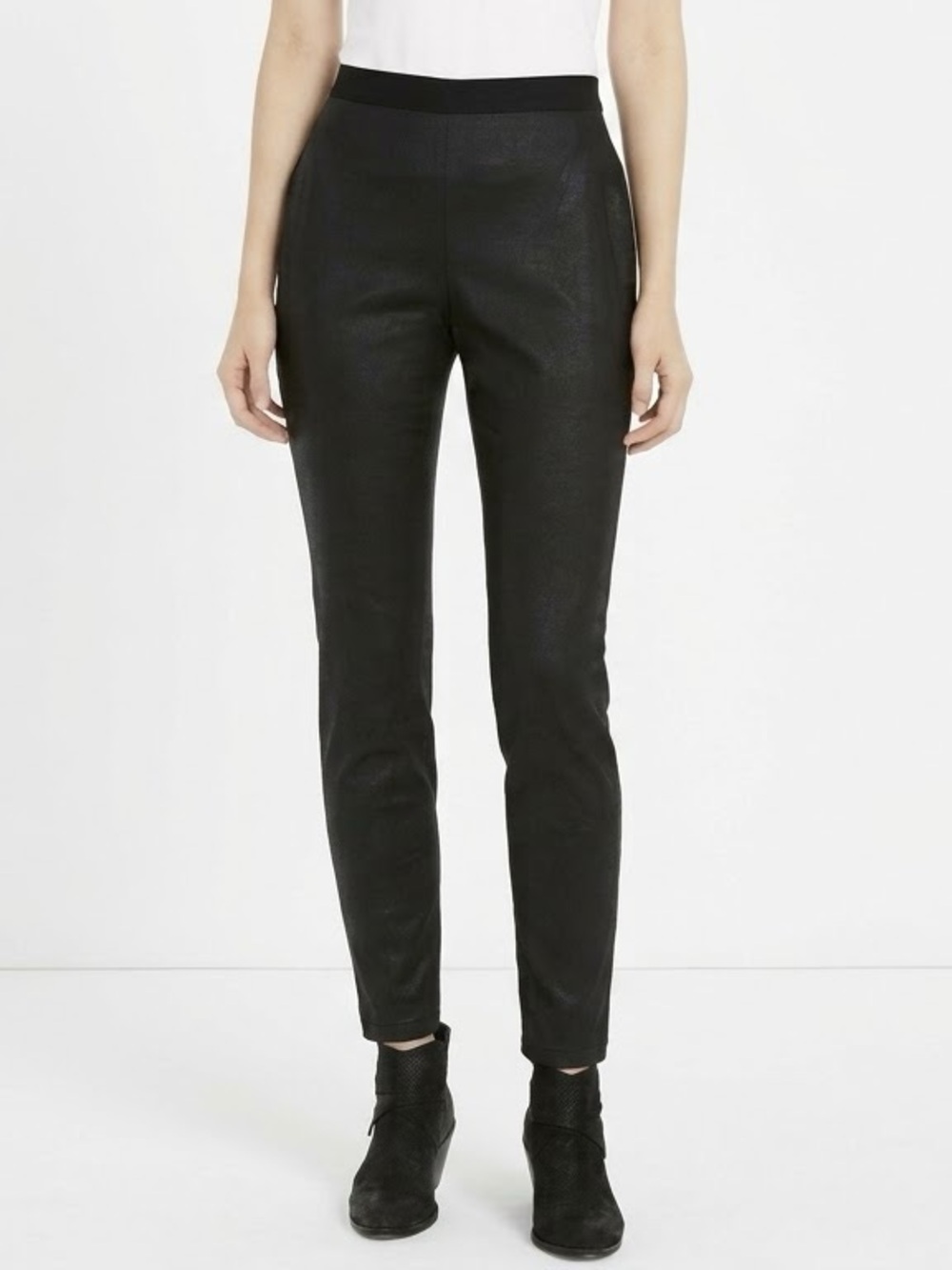 Eileen Fisher Coated Organic Cotton Stretchy Denim Black Pull-on Jeans Pants M